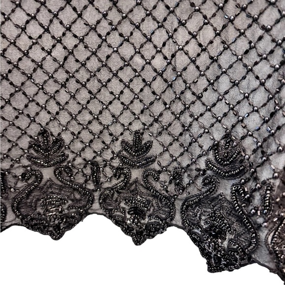 VTG Scala 100% Silk Beaded Short Bolero Jacket Scalloping L Black Formal Wedding - Picture 7 of 11